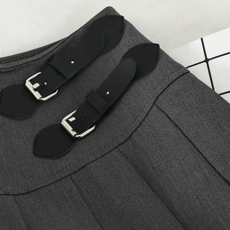 Harajuku Double Belt Pleated Tennis Skirt (Grey/Black) - Bottoms - Skirts - 4 - 2024