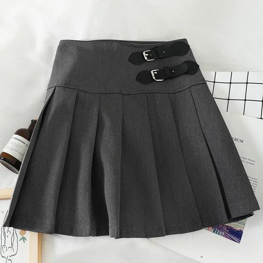 Harajuku Double Belt Pleated Tennis Skirt (Grey/Black) - Gray / XS - Bottoms - Skirts - 2 - 2024