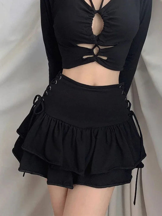 Harajuku E-girl High Waist Mini Skirt - Kawaii Stop -  harajuku-e-girl-high-waist-mini-skirt