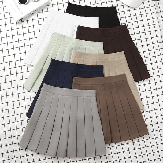 Harajuku Kawaii Fashion Korean Style Y2K Aesthetic Neutral Colors Pleated Tennis Skirt - Bottoms - Skirts - 1 - 2024