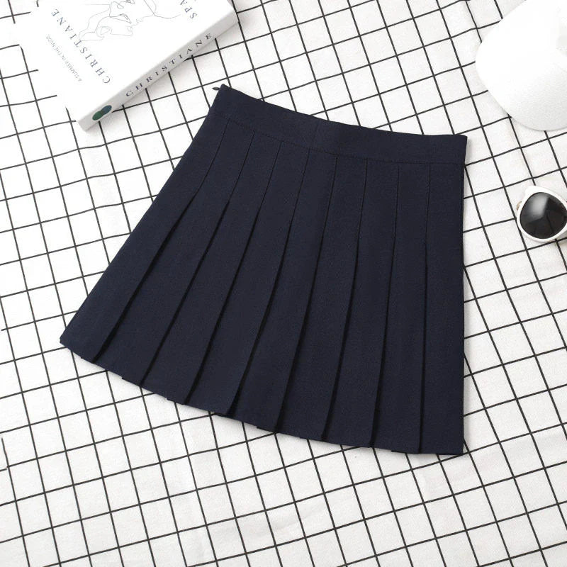 Harajuku Kawaii Fashion Korean Style Y2K Aesthetic Neutral Colors Pleated Tennis Skirt - Navy / XS - Bottoms - Skirts