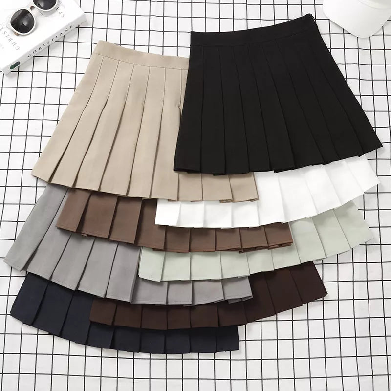 Harajuku Kawaii Fashion Korean Style Y2K Aesthetic Neutral Colors Pleated Tennis Skirt - Bottoms - Skirts - 4 - 2024