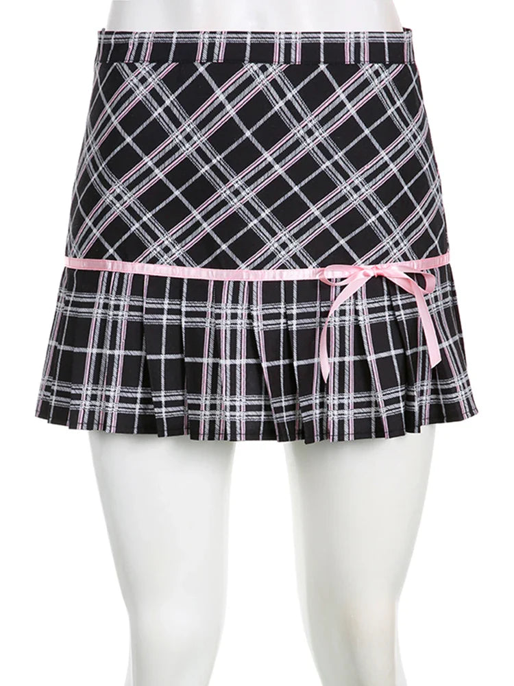 Harajuku Kawaii Fashion Y2K Gyaru Black Pink Plaid Mini Skirt - Bottoms - Mini Skirts - 5 - 2024