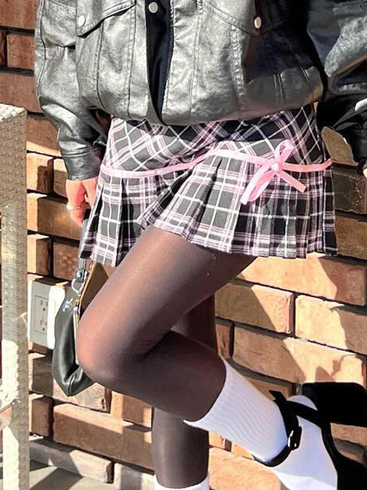 Harajuku Kawaii Fashion Y2K Gyaru Black Pink Plaid Mini Skirt - Bottoms - Mini Skirts - 4 - 2024
