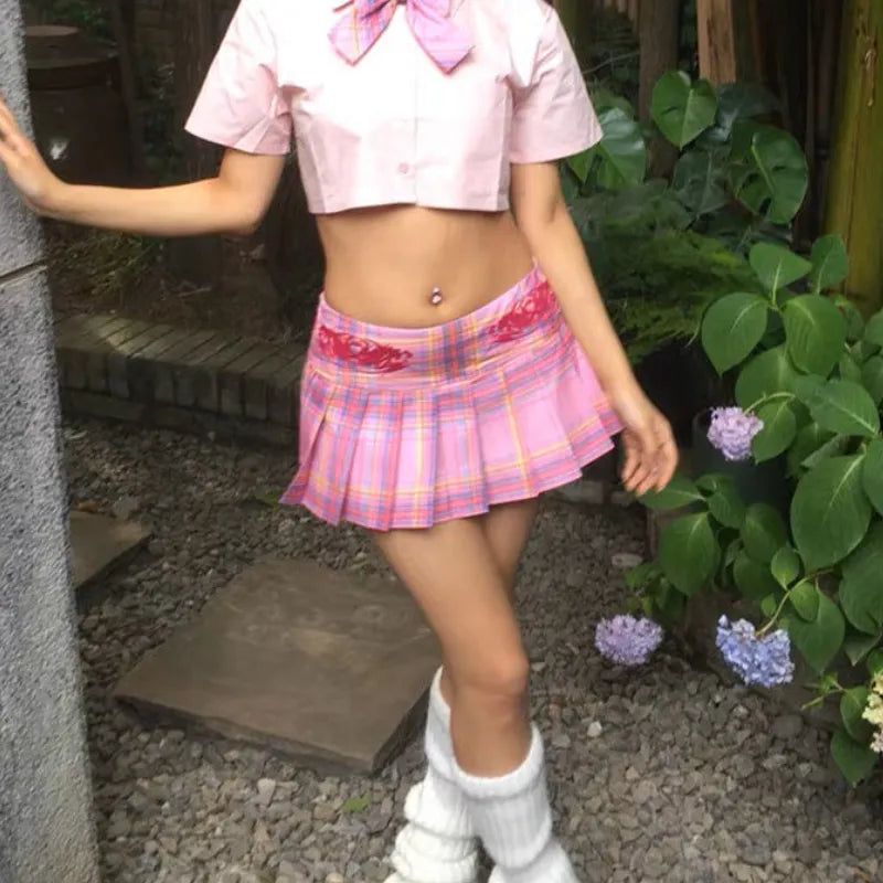 Harajuku Y2K Aesthetic Tartan Hot Pink Plaid Skirt - Bottoms - Skirts - 1 - 2024