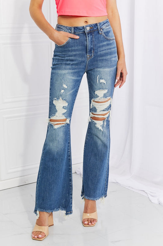 Hazel High Rise Distressed Flare Jeans - Dark / 1(25) - Bottoms - Pants - 1 - 2024