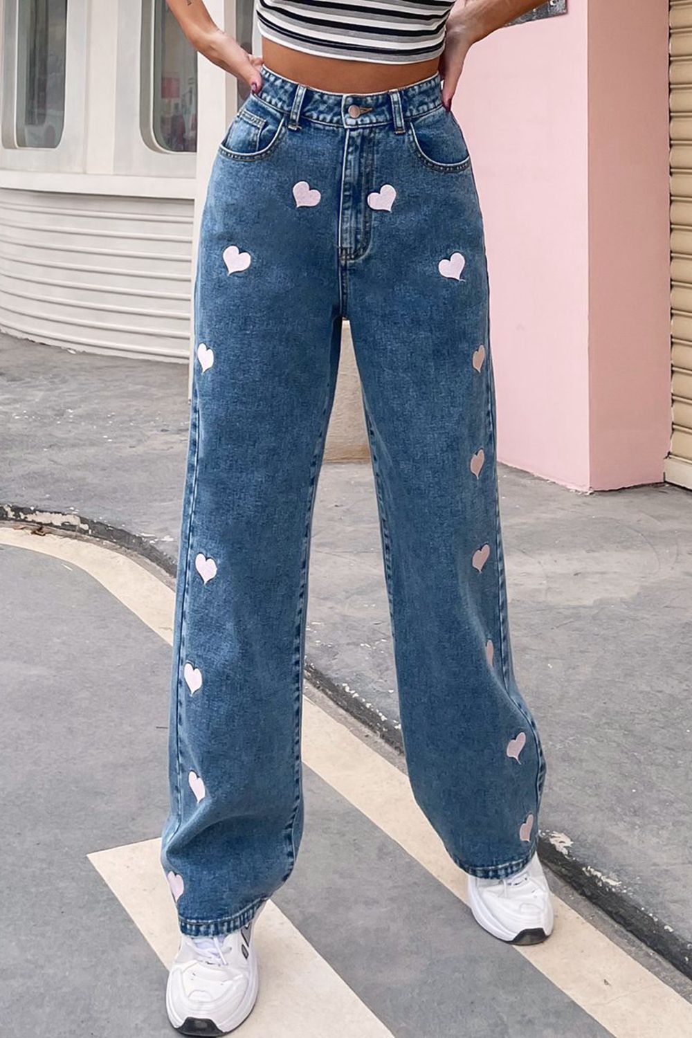 Heart Print Buttoned Jeans - Medium / XS - Bottoms - Pants - 1 - 2024