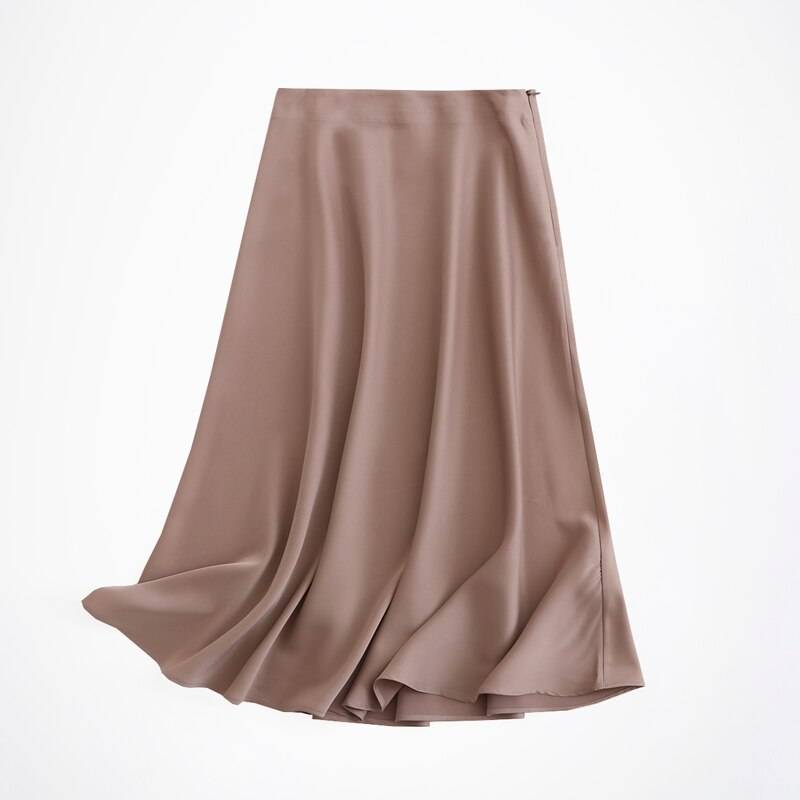 High-rise A-line Satin Skirt - Khaki / L - Bottoms - Clothing - 13 - 2024