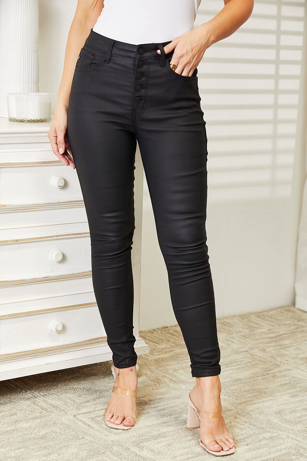 High Rise Black Coated Ankle Skinny Jeans - Bottoms - Pants - 4 - 2024
