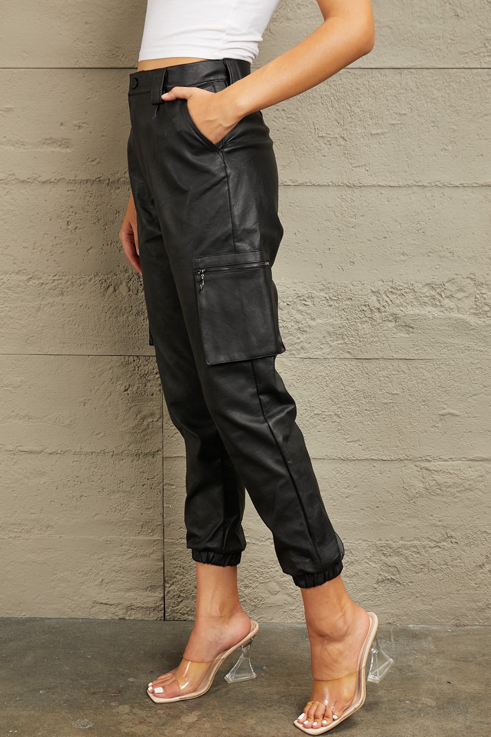 High Rise Leather Joggers - Bottoms - Pants - 3 - 2024