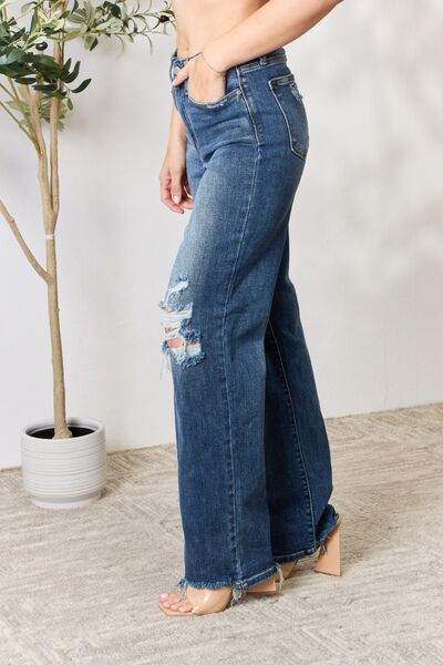 High Waist 90’s Distressed Straight Jeans - Bottoms - Pants - 6 - 2024
