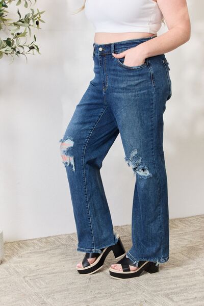 High Waist 90’s Distressed Straight Jeans - Bottoms - Pants - 3 - 2024