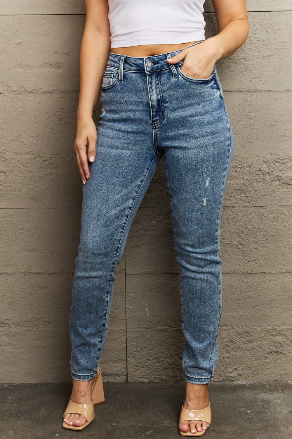 High Waist Distressed Slim Jeans - Bottoms - Pants - 1 - 2024