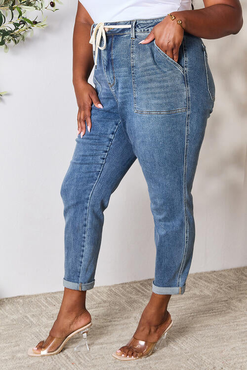 High Waist Drawstring Denim Jeans - Bottoms - Pants - 6 - 2024