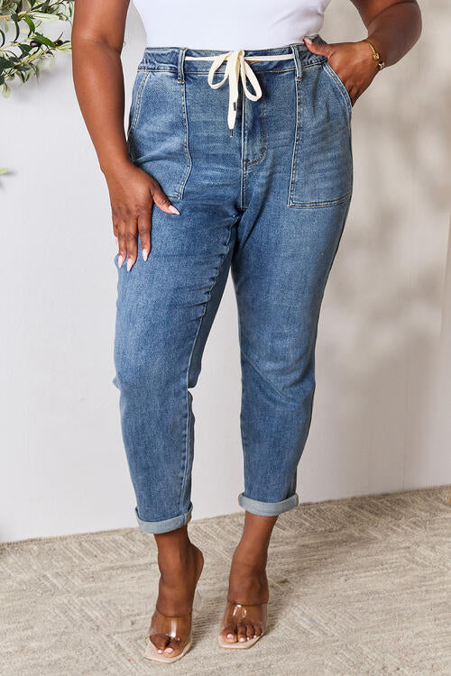 High Waist Drawstring Denim Jeans - Bottoms - Pants - 5 - 2024