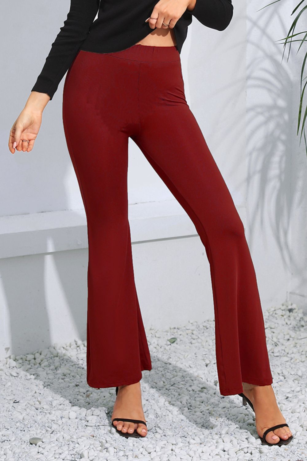 High Waist Long Flare Pants - Dark Red / S - Bottoms - Pants - 1 - 2024