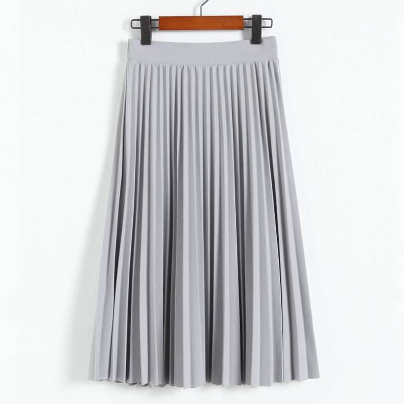 High Waist Pleated Length Elastic Skirt - Gray / One Size - Bottoms - Clothing - 18 - 2024