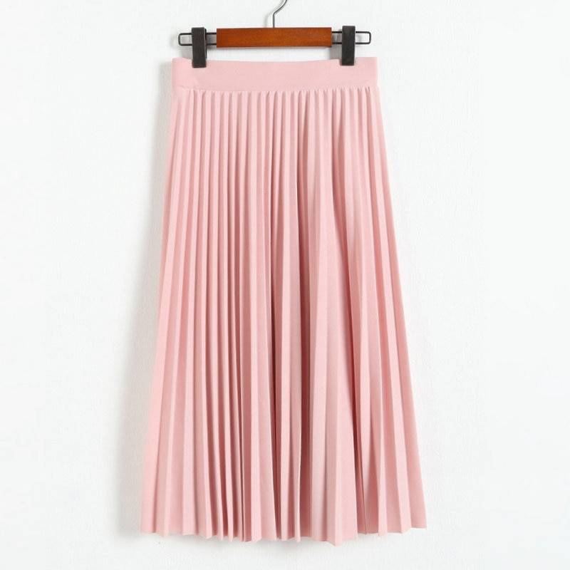 High Waist Pleated Length Elastic Skirt - Pink / One Size - Bottoms - Clothing - 21 - 2024