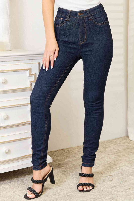 High Waist Pocket Embroidered Skinny Jeans - Dark / 0(24) - Bottoms - Pants - 1 - 2024