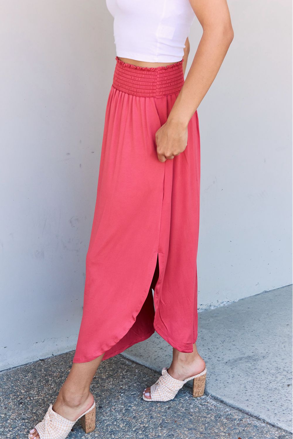 High Waist Scoop Hem Maxi Skirt in Hot Pink - Bottoms - Skirts - 7 - 2024