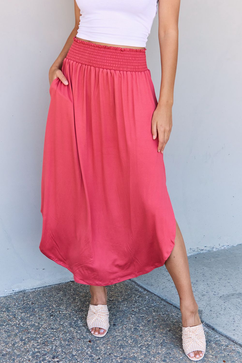 High Waist Scoop Hem Maxi Skirt in Hot Pink - Bottoms - Skirts - 6 - 2024