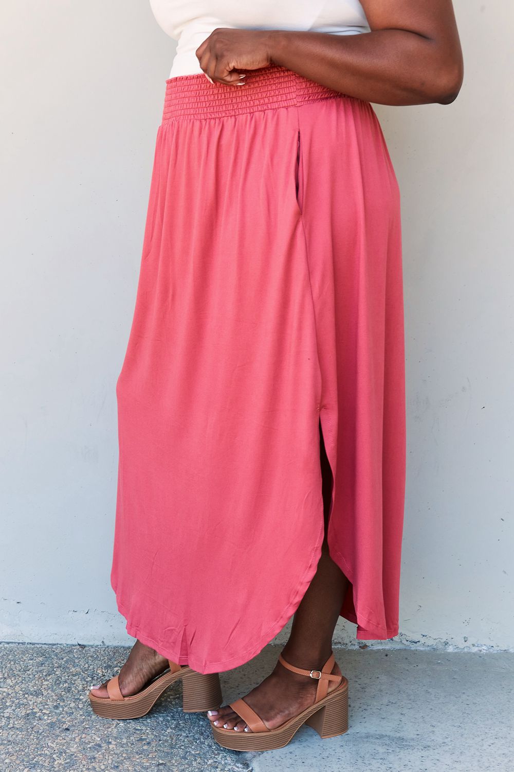 High Waist Scoop Hem Maxi Skirt in Hot Pink - Bottoms - Skirts - 3 - 2024