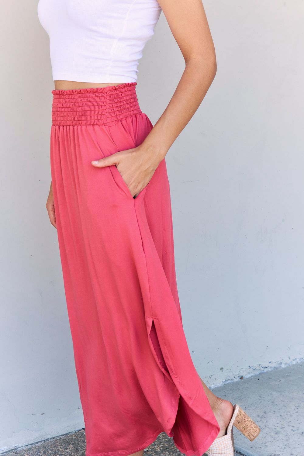 High Waist Scoop Hem Maxi Skirt in Hot Pink - Bottoms - Skirts - 9 - 2024