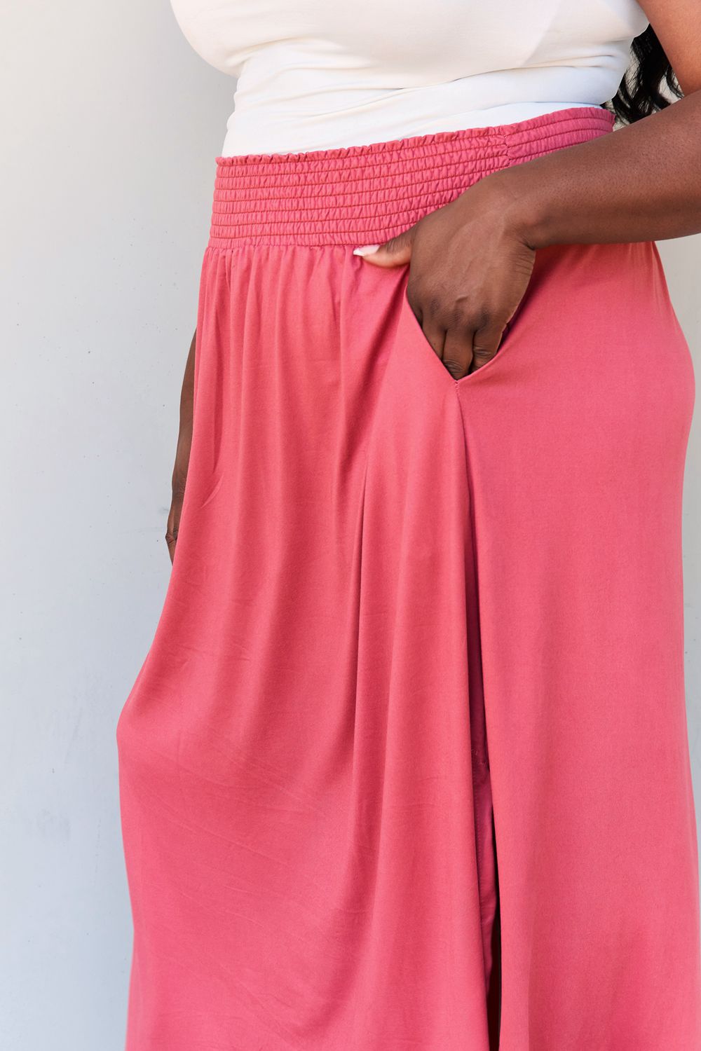 High Waist Scoop Hem Maxi Skirt in Hot Pink - Bottoms - Skirts - 5 - 2024