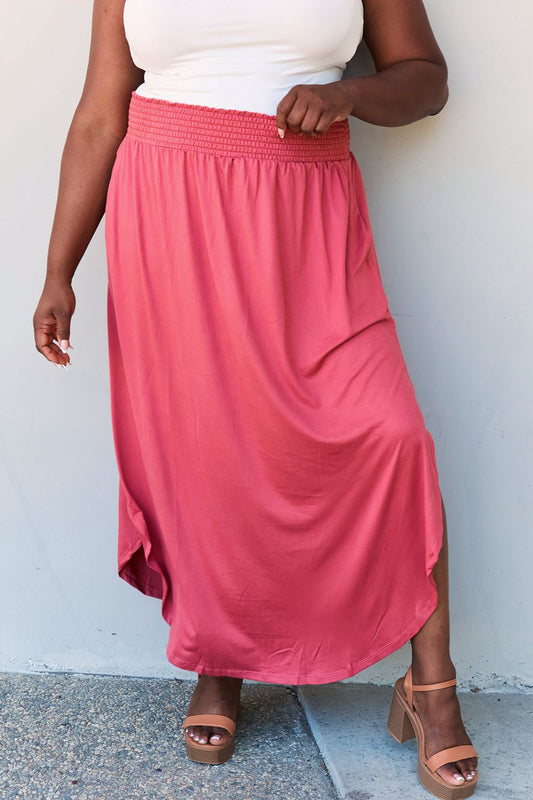High Waist Scoop Hem Maxi Skirt in Hot Pink - Pink / S - Bottoms - Skirts - 1 - 2024