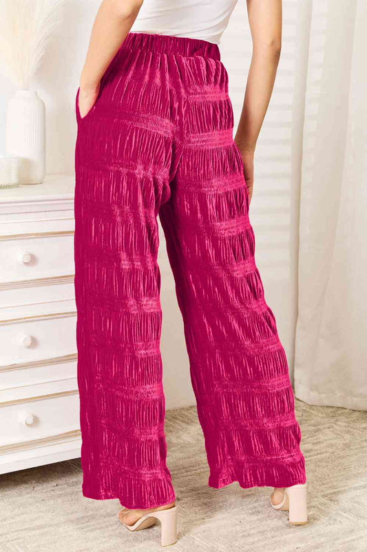 High Waist Tiered Shirring Velvet Wide Leg Pants - Bottoms - Pants - 2 - 2024