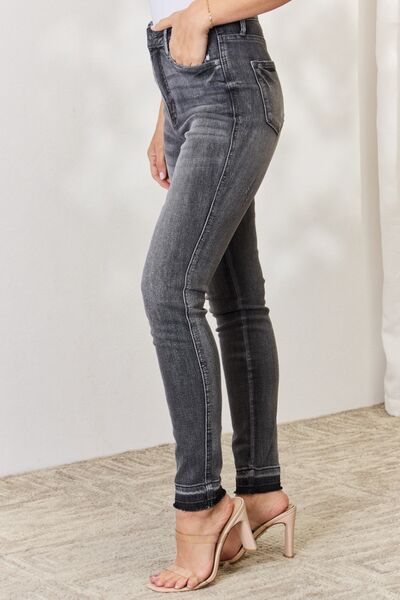 High Waist Tummy Control Release Hem Skinny Jeans - Bottoms - Pants - 3 - 2024