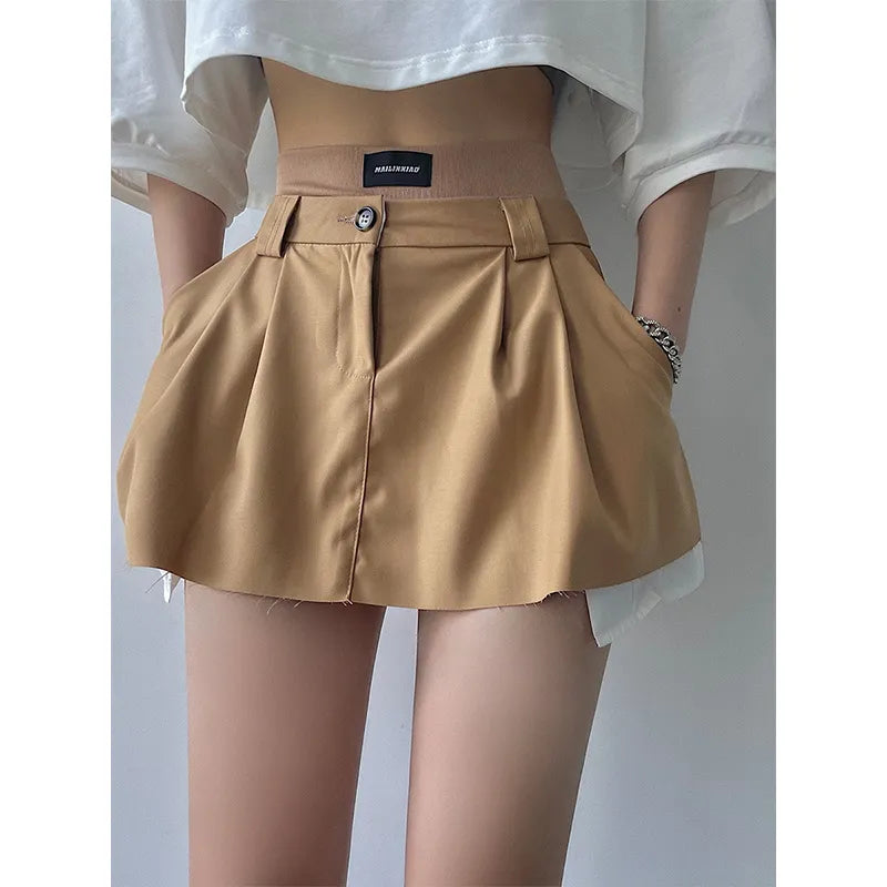 High Waist Woolen Frill Skirt - apricot / XS - Bottoms - Outfit Sets - 9 - 2024