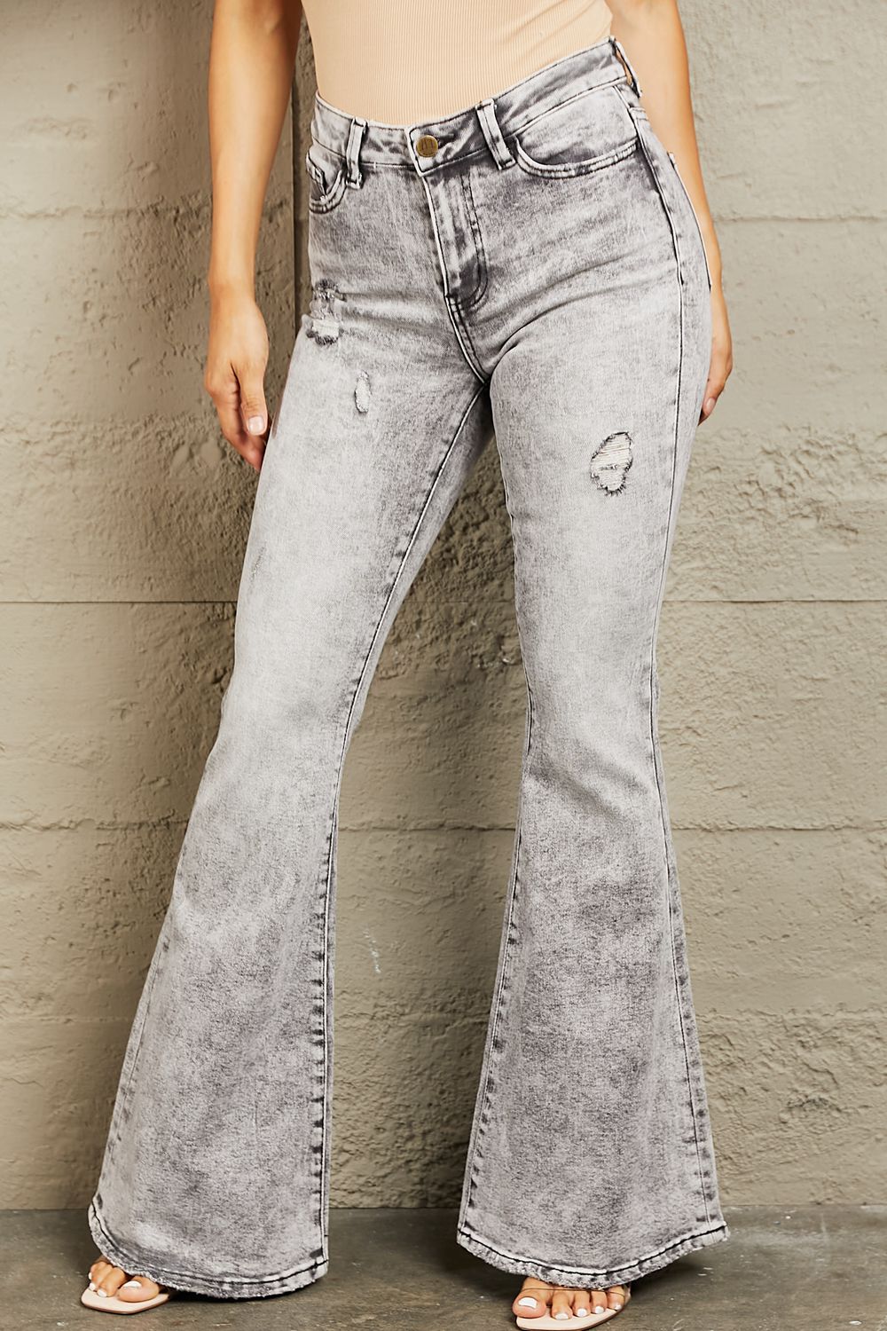 High Waisted Acid Wash Flare Jeans - Gray / 24 - Bottoms - Pants - 1 - 2024