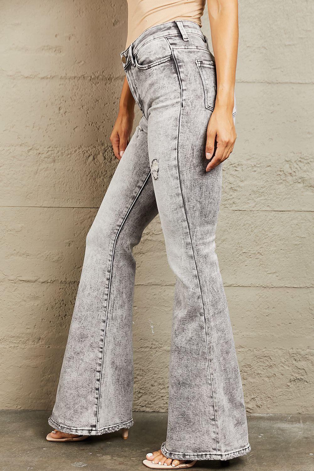 High Waisted Acid Wash Flare Jeans - Bottoms - Pants - 4 - 2024