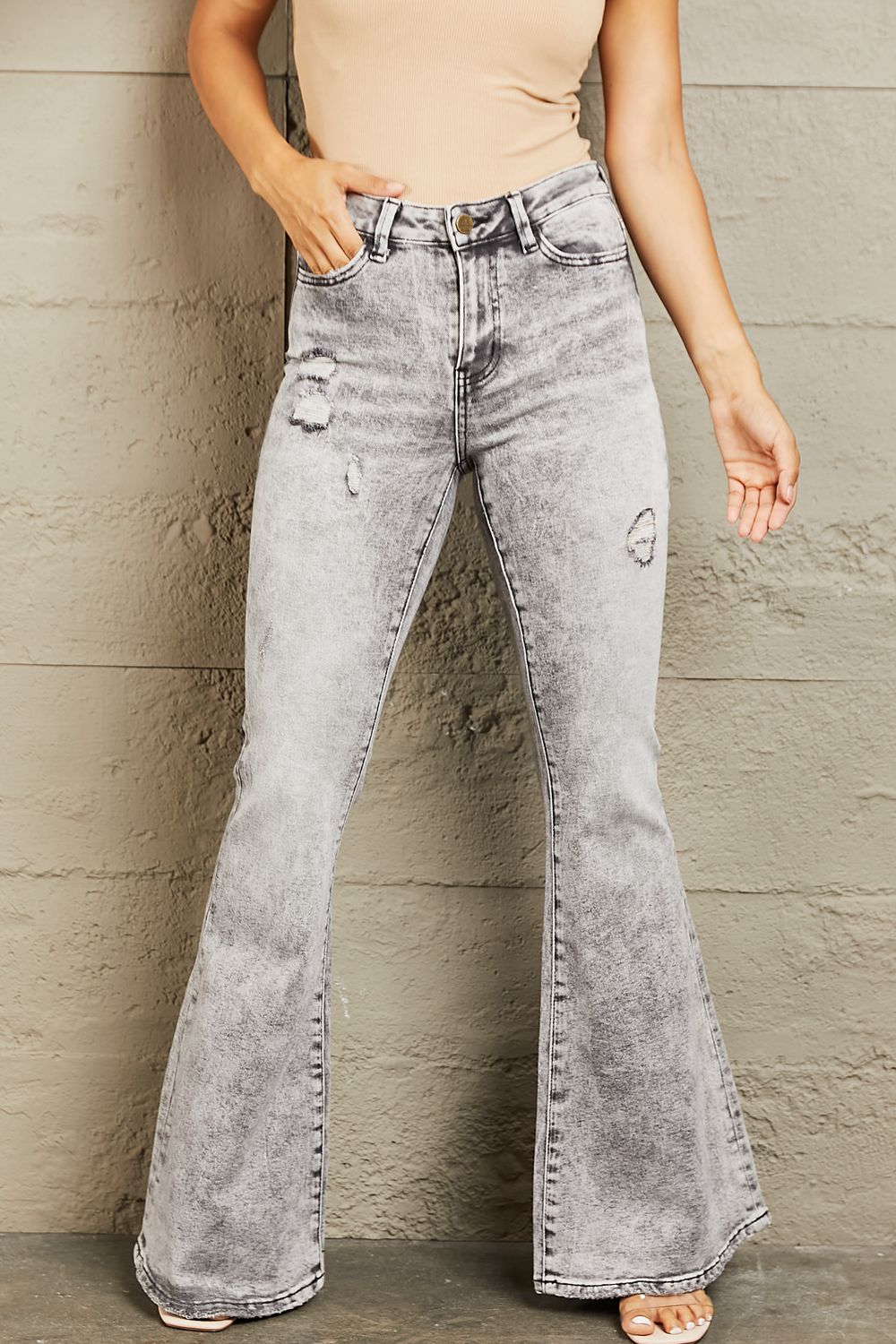 High Waisted Acid Wash Flare Jeans - Bottoms - Pants - 3 - 2024