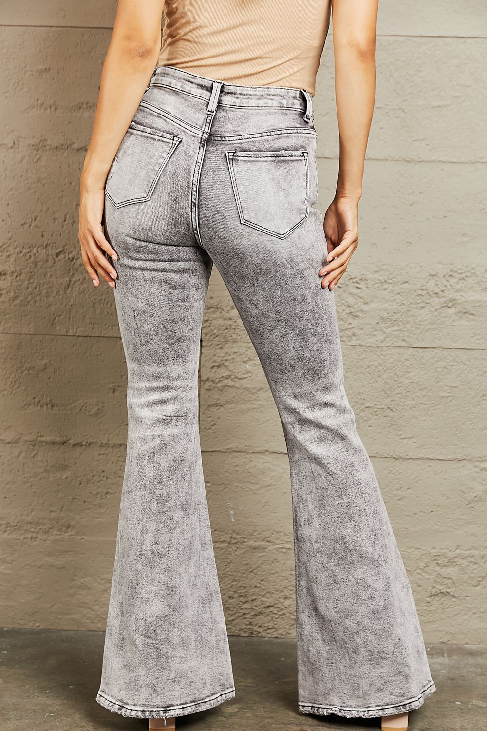 High Waisted Acid Wash Flare Jeans - Bottoms - Pants - 2 - 2024