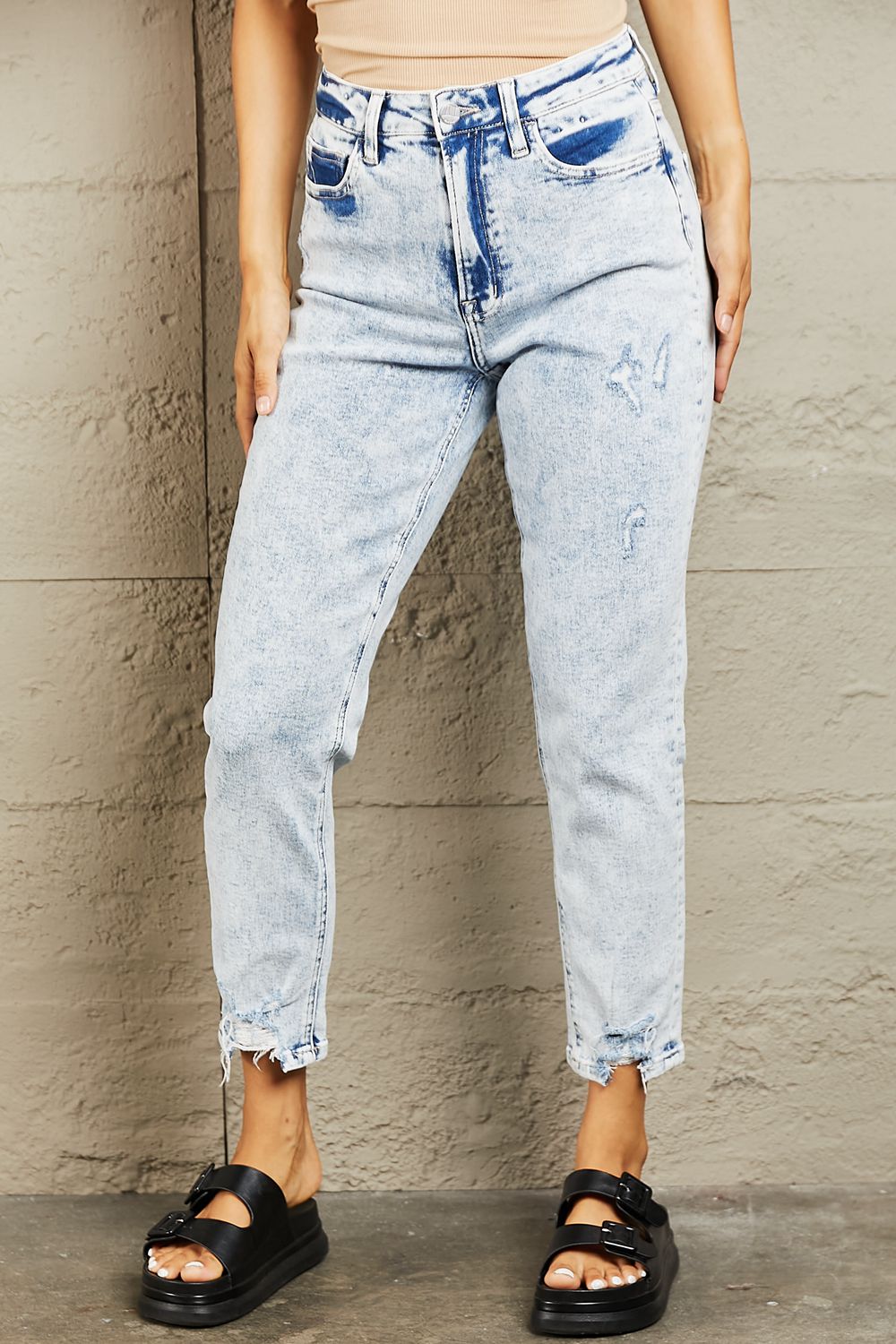 High Waisted Acid Wash Skinny Jeans - Light / 24 - Bottoms - Pants - 1 - 2024