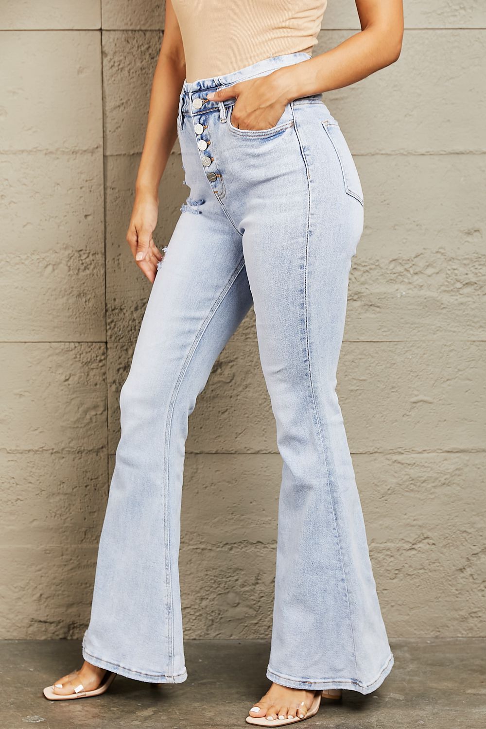 High Waisted Button Fly Flare Jeans - Bottoms - Pants - 3 - 2024