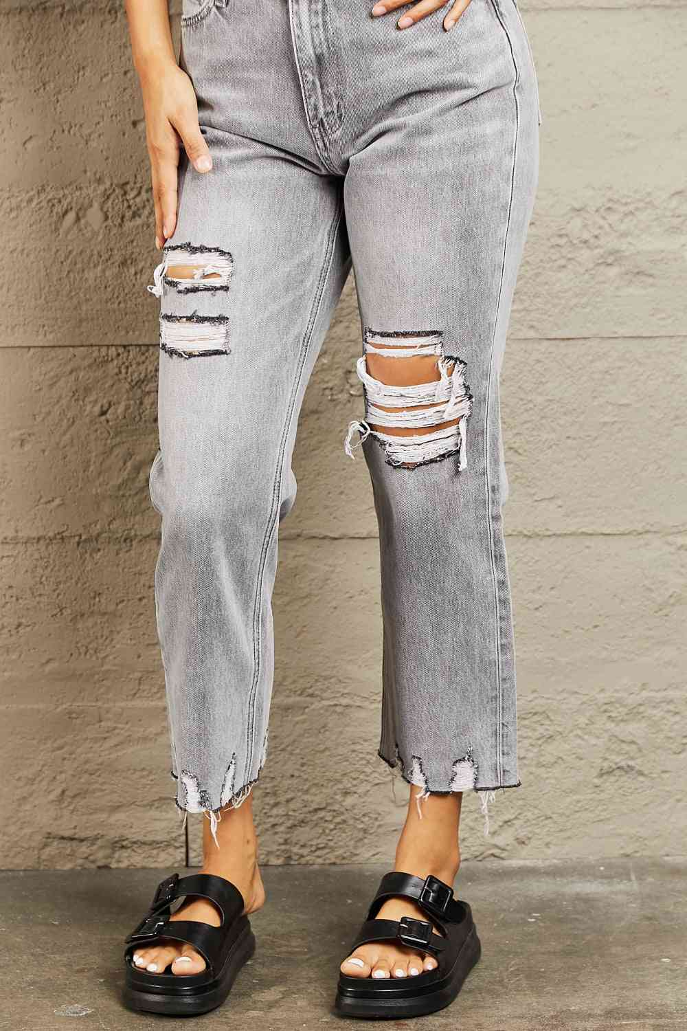 High Waisted Cropped Mom Jeans - Bottoms - Pants - 4 - 2024