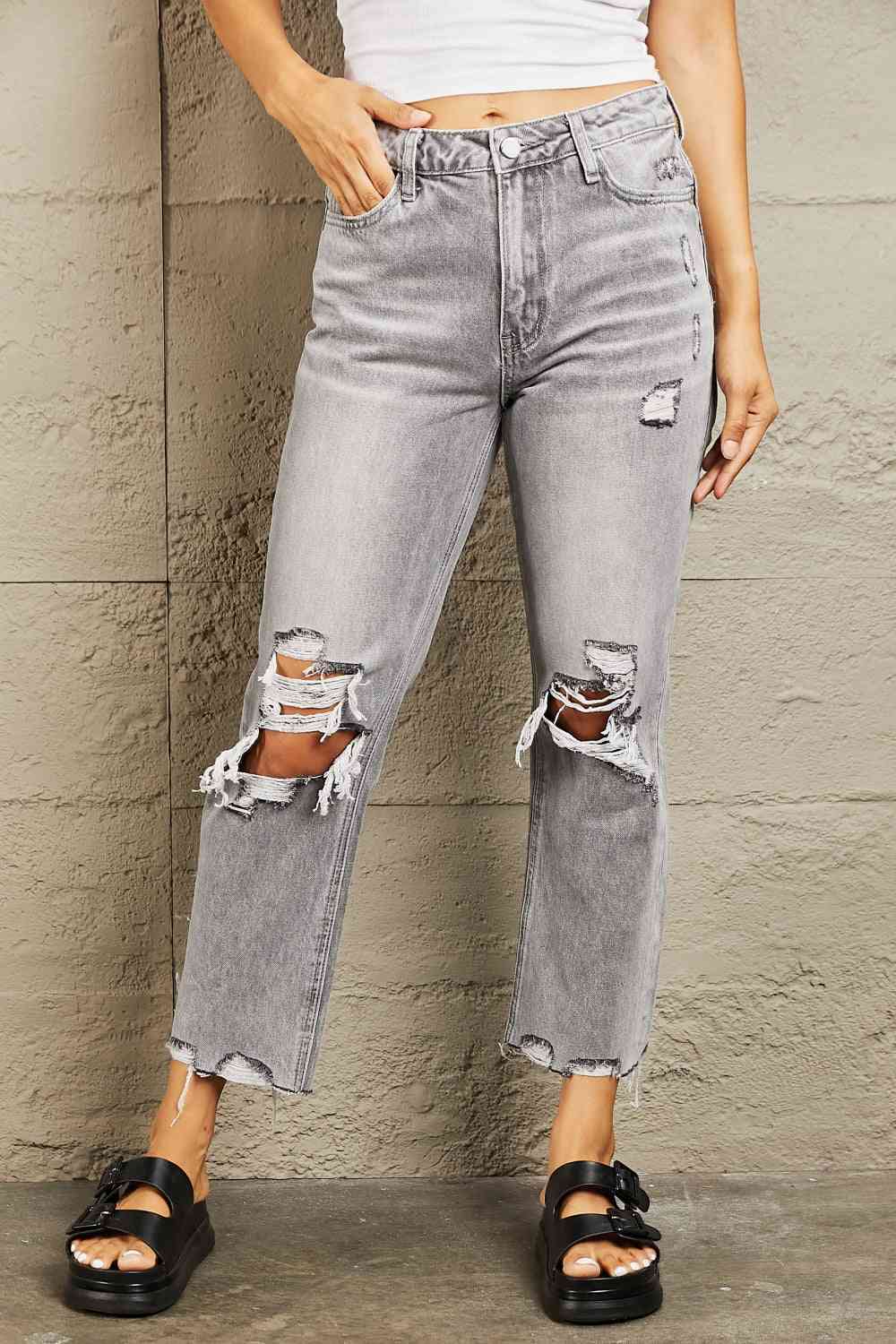 High Waisted Cropped Straight Jeans - Bottoms - Pants - 3 - 2024