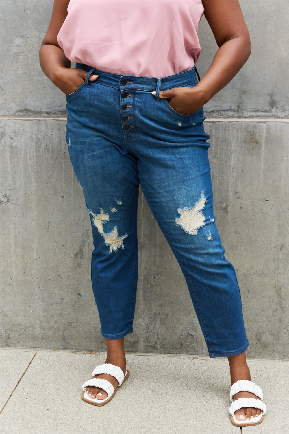 High Waisted Distressed Boyfriend Jeans - Bottoms - Pants - 7 - 2024