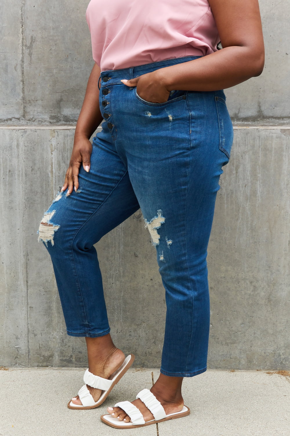 High Waisted Distressed Boyfriend Jeans - Bottoms - Pants - 8 - 2024