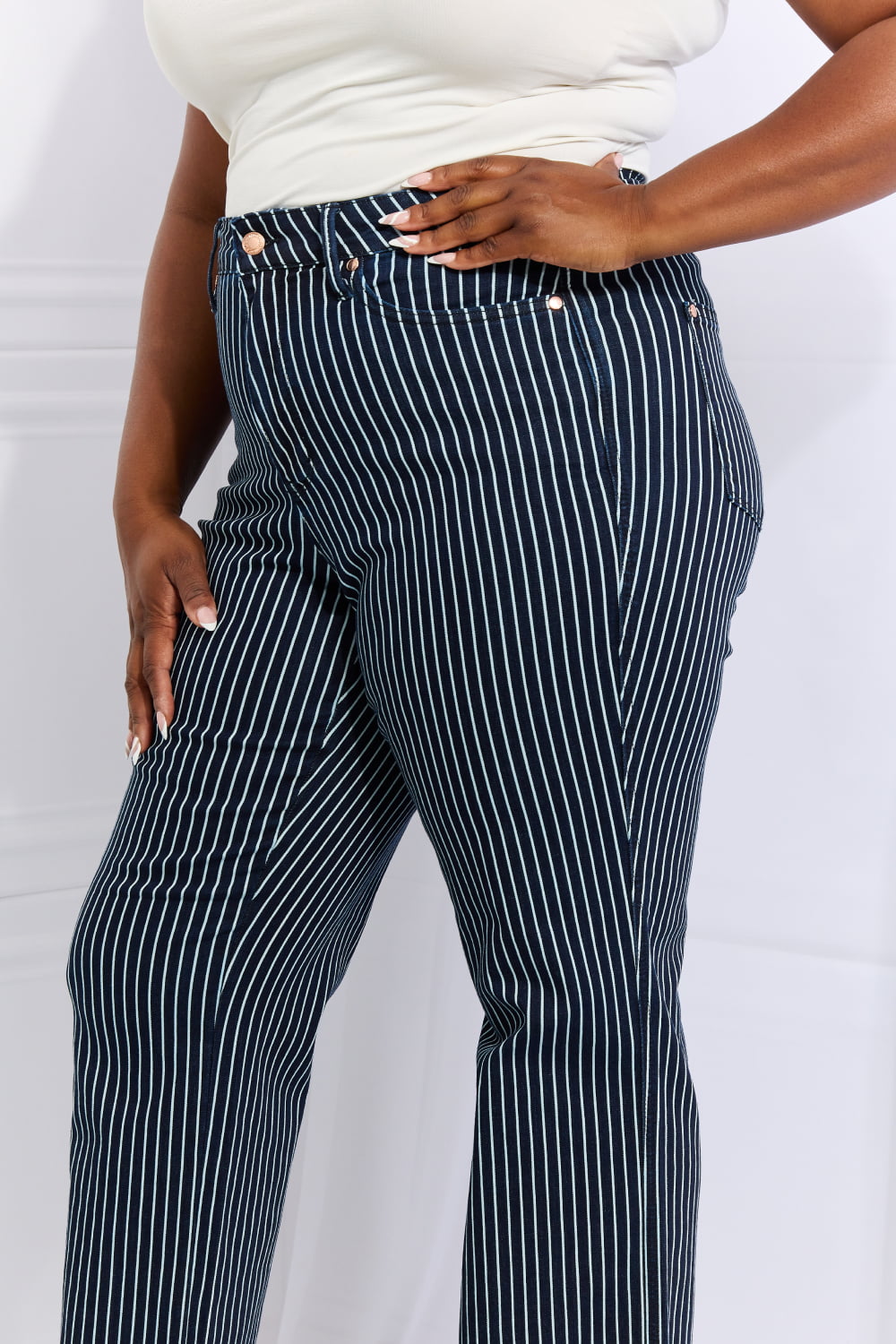 High Waisted Tummy Control Striped Straight Jeans - Bottoms - Pants - 6 - 2024