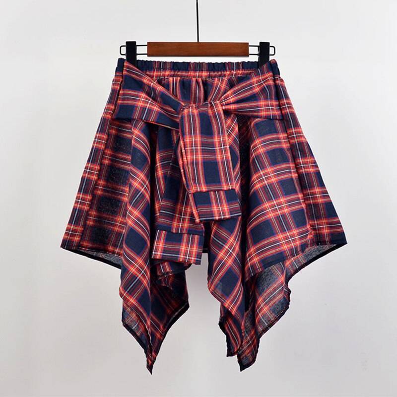 Irregular Plaid Mini Skirt - Dark Red / One Size - Bottoms - Skirts - 9 - 2024