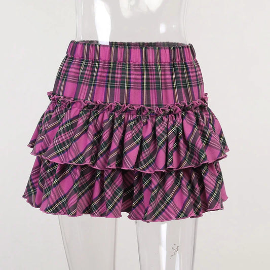 Japanese College Style Pink Plaid Skirt - High Waist Slim Goth - Pink / L - Bottoms - Skirts - 7 - 2024