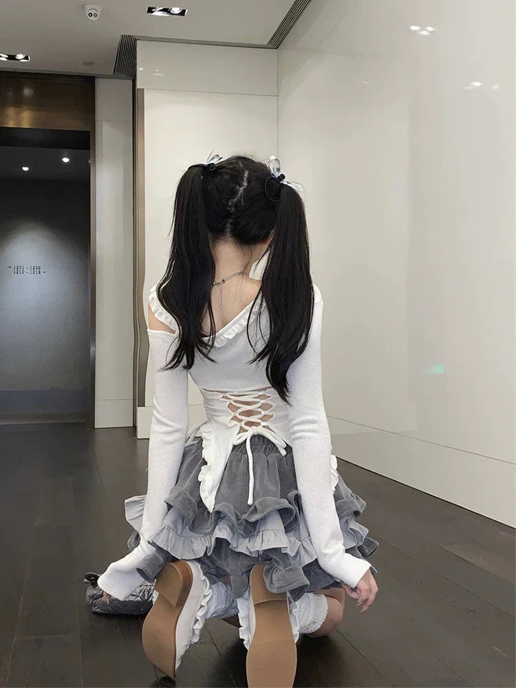 Japanese Kawaii 2-Piece Set - Long Sleeve Crop Top and A-Line Mini Skirt - Bottoms - Outfit Sets - 3 - 2024