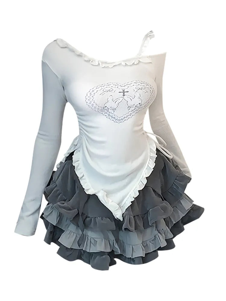 Japanese Kawaii 2-Piece Set - Long Sleeve Crop Top and A-Line Mini Skirt - Bottoms - Outfit Sets - 1 - 2024