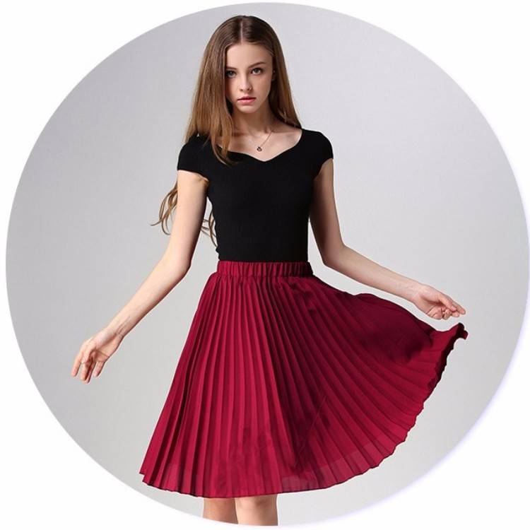 Knife-Pleated Chiffon Skirt - Red / One Size - Bottoms - Skirts - 9 - 2024
