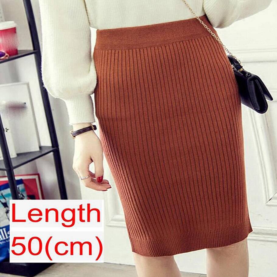 Knitted Pencil Skirt - Brick Red / 50 cm / 19.7 inch / L - Bottoms - Shirts & Tops - 33 - 2024