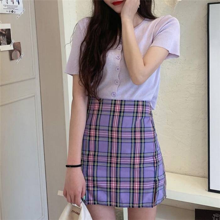 Korean Colored Plaid Skirt - Bottoms - Shirts & Tops - 8 - 2024